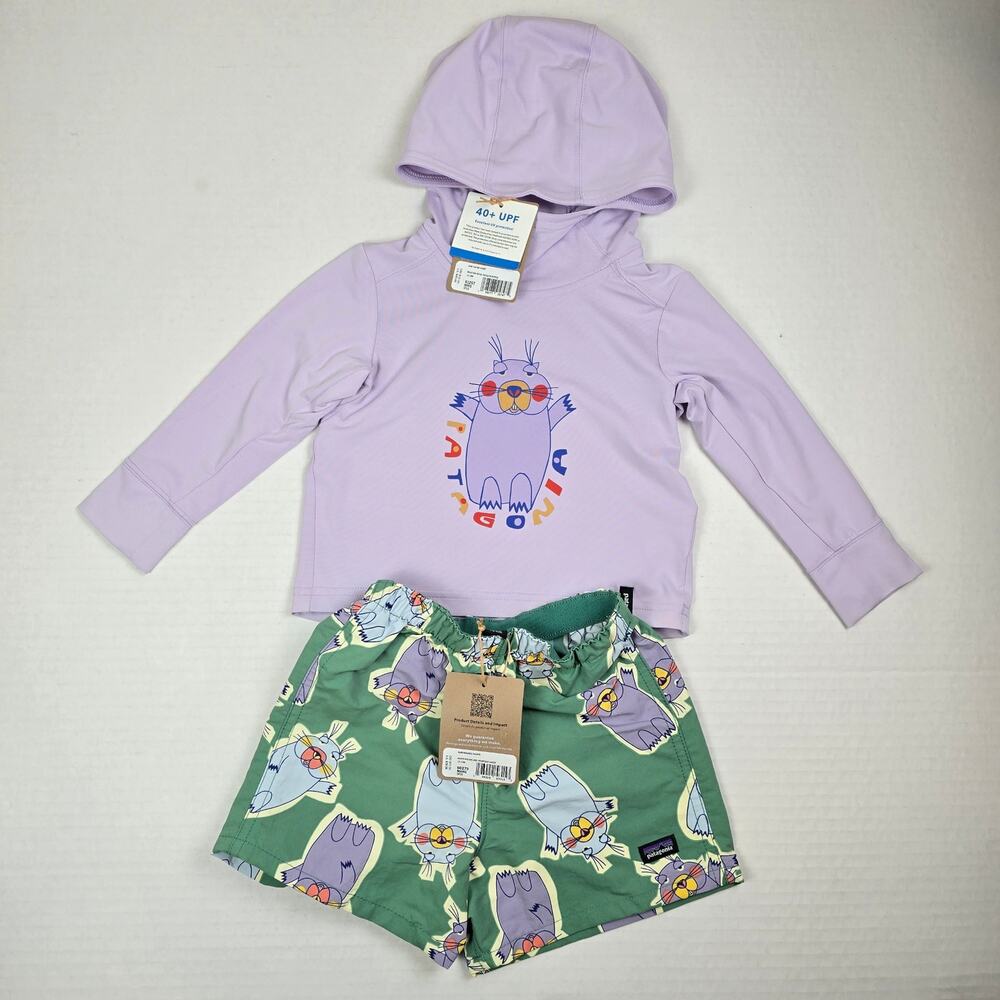 Patagonia 12/18m Baby Capilene Hoody Mountain Mood & Marching Around Shorts Set
